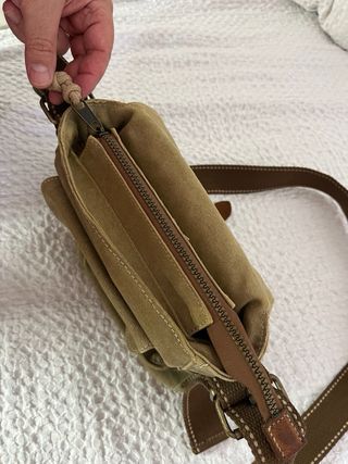 Bandolera de lona marrón y verde