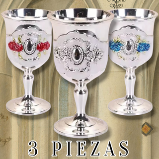 SET DE 3 CÁLIZ RELIGIOSOS BAÑADOS EN PLATA