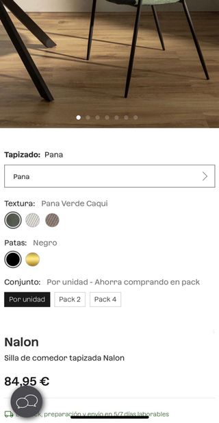 Silla Comedor/despacho. Pana Verde  Patas Negras