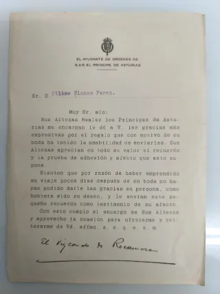 Recordatorio Boda Real, 1935