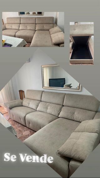 Sofá 3 plazas chaiselongue beige