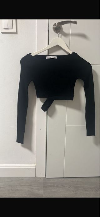 Bershka Top Manga Larga Negro XS