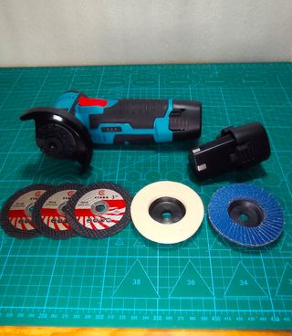 Amoladora 12V + 2 Baterías + Cargador + 5 Discos