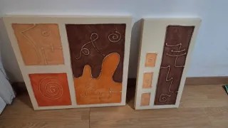 Pack 2 Cuadros Abstractos Marrón Naranja