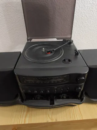 Minicadena Toca Discos Vinilo Negra