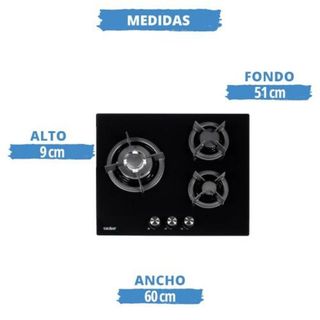 Sauber SECGB06 Placa de Gas Natural 3 Zonas Negro
