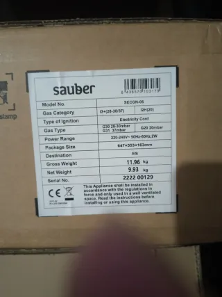 Sauber SECGB06 Placa de Gas Natural 3 Zonas Negro