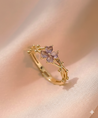 Anillo Oro Flor Amatista Morada