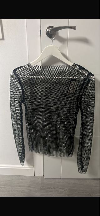 Top Malla Brillante Negro Talla S