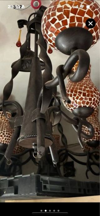 2 Lámparas rústicas de metal y cristal