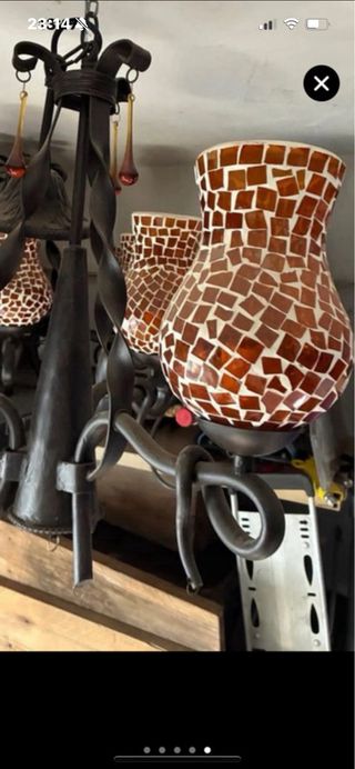 2 Lámparas rústicas de metal y cristal