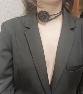Collar Choker Flor Crochet Negro