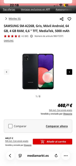 Samsung Galaxy A22 5G Negro 128 Gb