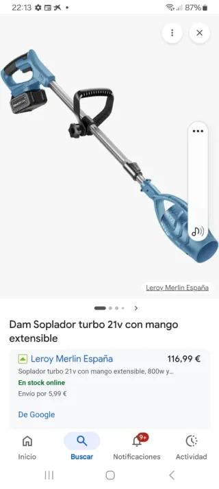 Soplador turbo 21v con mango extensible
