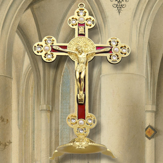 14CM CRUCIFIJO METÁLICO DORADO CON BASE