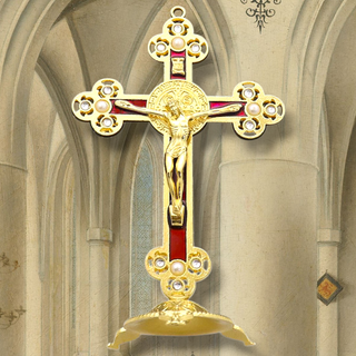 14CM CRUCIFIJO METÁLICO DORADO CON BASE