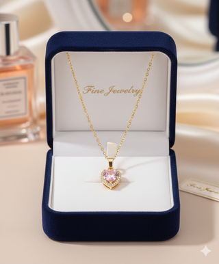 Collar Corazón Cristal Rosa Baño Oro