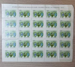Pliego 25 Sellos Correos 0,36€ (2012)