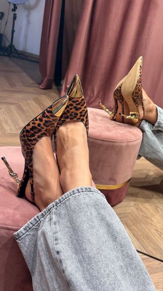 Scarpe slingback in vera pelle con stampa maculata