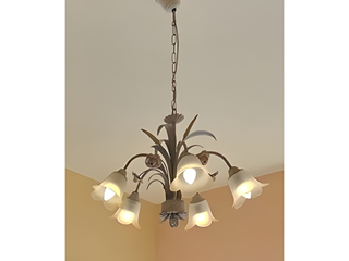 Lámpara Techo Vintage 6 Luces Tulipas de Cristal