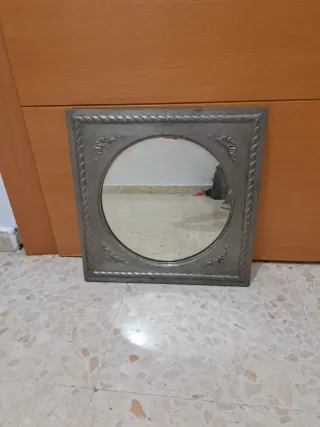 Espejo antiguo madera marco plata