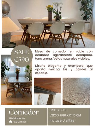 Mesa de comedor en roble con acabado ligeramente d