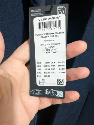 Blazer azul marino Vero Moda nueva con etiqueta