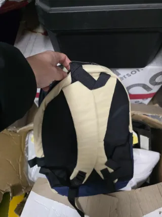 Zaino blu e beige con 2 tasche