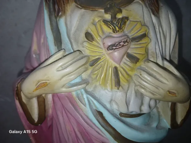 ESCULTURA SAGRADO CORAZÓN DE JESÚS OJOS PINTADOS.