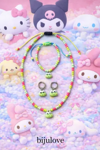 Conjunto Keroppi collar y pendientes