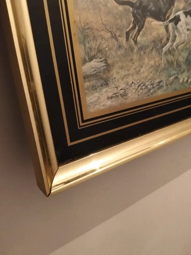 Cuadro perros y faisán, marco dorado