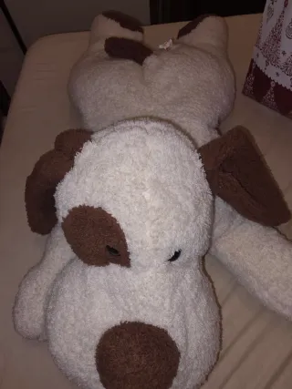 Peluche perro grande blanco y marrón