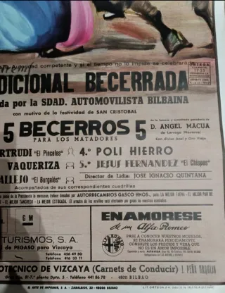 Cartel Toros Vista Alegre Bilbao 1986