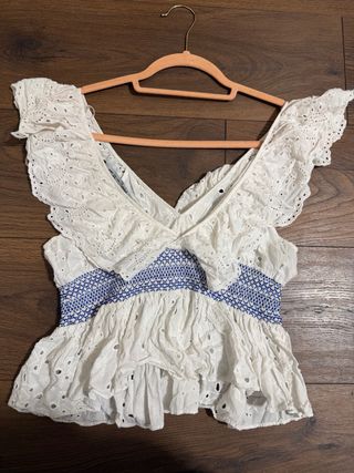 Blusa Zara Volantes Blanca Talla L