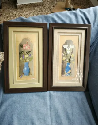 Lote 2 Cuadros Jarrones Flores