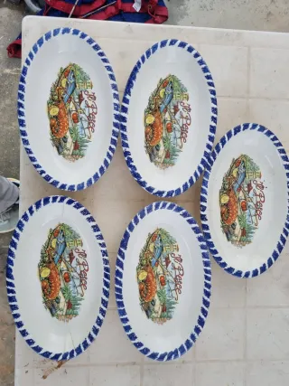 Set 5 Piatti da Pesce Ceramica Blu