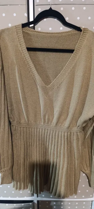 Maglione collo V verde oliva taglia unica