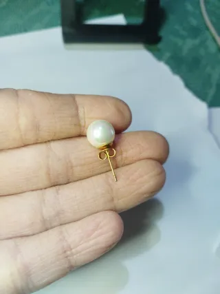 N445 Orecchini Perla 10mm Base Inox Oro madreperla