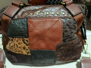 Bolso Volum Piel Patchwork Marrón Multicolor