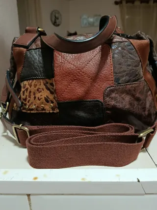 Bolso Volum Piel Patchwork Marrón Multicolor