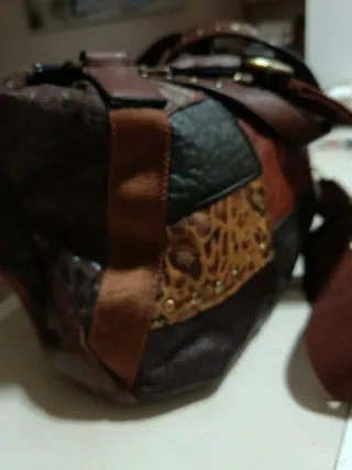 Bolso Volum Piel Patchwork Marrón Multicolor