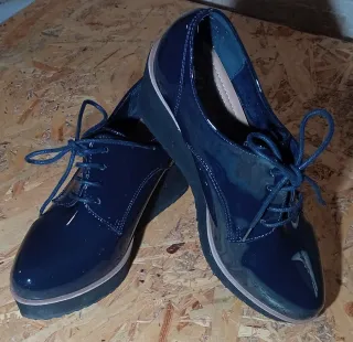 Zapatos Oxford La Push Cuña T.38 Azul Charol