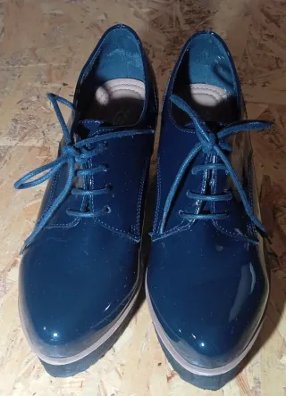 Zapatos Oxford La Push Cuña T.38 Azul Charol
