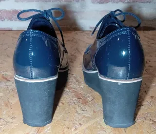 Zapatos Oxford La Push Cuña T.38 Azul Charol