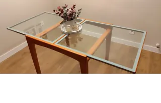 Mesa de centro cristal y madera extensible