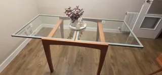 Mesa de centro cristal y madera extensible