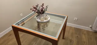 Mesa de centro cristal y madera extensible