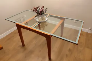 Mesa de centro cristal y madera extensible