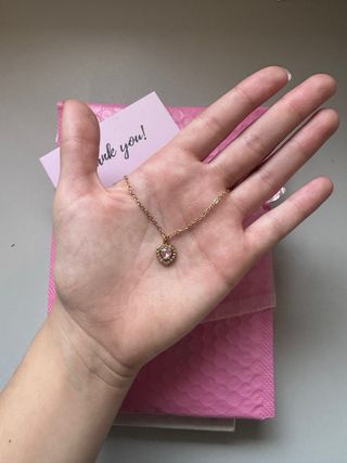 Colar coração aço inoxidável dourado e rosa