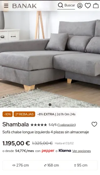Sofá chaise longue gris 4 plazas, con almacenaje.